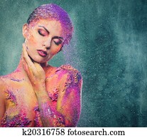 fragilidade, de, um, human, criatura, conceitual, arte corpo, ligado, um, mulher