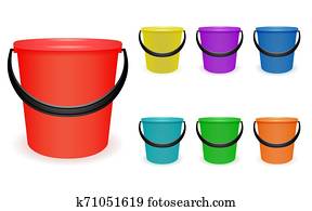 Set multi-colored household plastic buckets Set multi-colored household plastic buckets