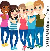 Standing Teenagers Thumbs Up