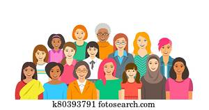 Women group of different ethnicity, age and race
