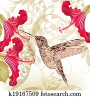 Beautiful vector background with humming bird and flowers Beautiful vector background with humming bird and flowers