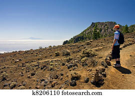 Boy in volcanic landscape at La Palma, Canary Islands