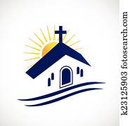 kirche, mit, sonne, logo kirche, mit, sonne, logo
