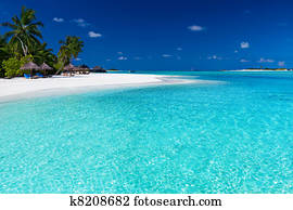 Palm trees over stunning lagoon and white beach Palm trees over stunning lagoon and white beach
