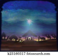 Biblical scene - birth of Jesus in Bethlehem. Biblical scene - birth of Jesus in Bethlehem.