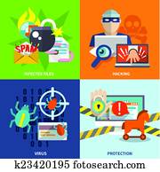 Hacker icons flat set Hacker icons flat set