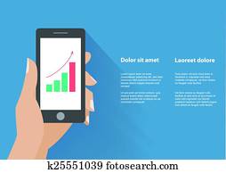 Hand holing smart phone with increasing bar chart on the screen Hand holing smart phone with increasing bar chart on the screen