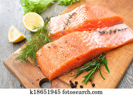 salmão, pesque filete, com, ervas frescas