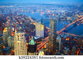 Aerial view of New York City at dusk Aerial view of New York City at dusk