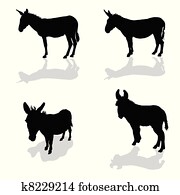 esel, fire, dyr, sort, silhouette