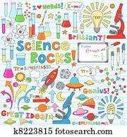 מדע, doodles, וקטור, דוגמה