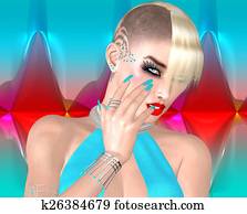 פנק, אישה, עם, מוהאווק, תסרוקת, ב