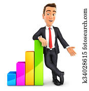 3d, geschäftsmann, lehnen, bar