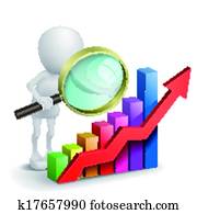 3d person with a graph financial and a magnifier 3d person with a graph financial and a magnifier