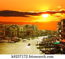 canal grandioso, de, veneza, em, pôr do sol
