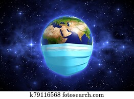 Earth In Medical Mask In Outer Space Earth In Medical Mask In Outer Space