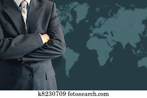 hombre de negocios, delante de, mapa del mundo