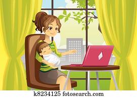 Mother and baby using laptop Mother and baby using laptop