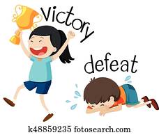 Opposite wordcard for victory and defeat Opposite wordcard for victory and defeat