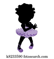 poco, americano africano, bailarina, niña, ilustración, silueta