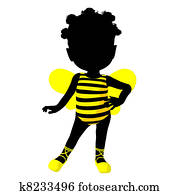 poco, americano africano, bumble bee, niña, ilustración, silueta