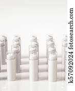 White cosmetic tubes in a row. White cosmetic tubes in a row.