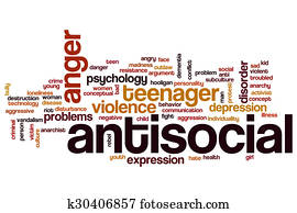antisocial, palabra, nube, concepto
