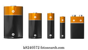 Different sizes of batteries: D, C, AA, AAA and PP3 (9V) Different sizes of batteries: D, C, AA, AAA and PP3 (9V)