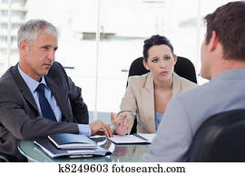 equipe negócio, negociar, com, um, cliente