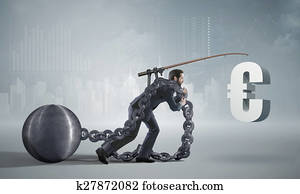 Exhausted businessman paying off a loan