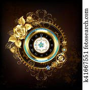 Gold clock with gold rose Gold clock with gold rose