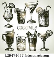 Hand drawn sketch set of alcoholic cocktails Hand drawn sketch set of alcoholic cocktails