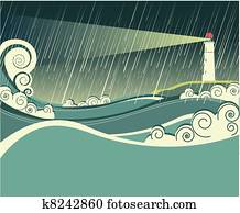 lighthouse and ocean in storm night lighthouse and ocean in storm night