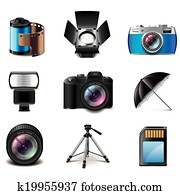 Photography equipment icons vector set Photography equipment icons vector set