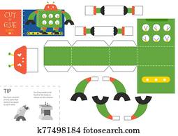 schneiden, und, klebstoff, roboter, spielzeug, vektor, illustration,, worksheet. schneiden, und, klebstoff, roboter, spielzeug, vektor, illustration,, worksheet.