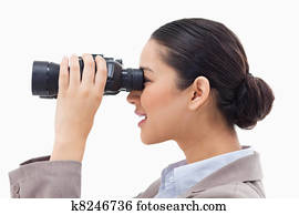 vista lateral, de, um, executiva, olhar através binóculos