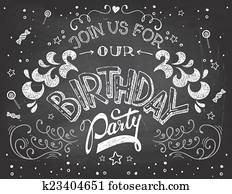 Birthday party invitation on chalkboard Birthday party invitation on chalkboard