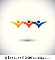 kids & children playing and having fun at school - concept vector. This graphic also represents religious community members, team work and team building, inspired employees, jumping in joy