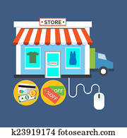 tela, tienda, tienda en línea, concept., plano, diseño, stylish.