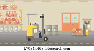 Vector warehouse hangar interior empty scene in flat style Vector warehouse hangar interior empty scene in flat style