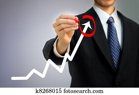 Businessman circling a rising arrow