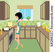 mujer joven, en, cocina