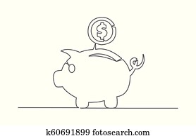 Piggy bank One line drawing Piggy bank One line drawing