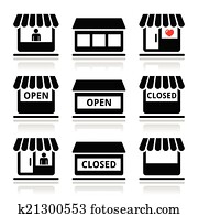 Shop or store, supermarket icons