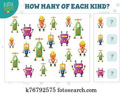 wie, viele, von, jedes, art, karikatur, roboter, z?hlen, spiel, für, kinder, vektor, abbildung wie, viele, von, jedes, art, karikatur, roboter, z?hlen, spiel, für, kinder, vektor, abbildung