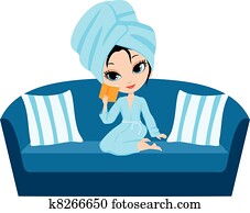 Woman cartoon in a towel on a sofa. Woman cartoon in a towel on a sofa.