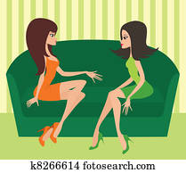 Women talk on a sofa Women talk on a sofa
