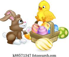 ביצים של חג ההפסחה, סל, שפן של שפן, ו, גוזל, ציור היתולי