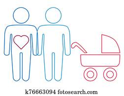 A schematic depiction of a family couple of gay men with children A schematic depiction of a family couple of gay men with children