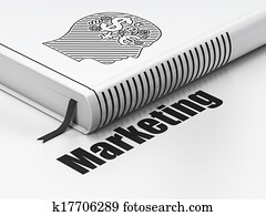 Advertising concept: book Head With Finance Symbol, Marketing on white background